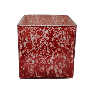 Luxury Red Marbleized Fancy Glass Top Handmade Modern <b>Small</b> Square Textured Candle <b>Jar</b> Unique Multi-Purpose Decorative Item - Product Image 1