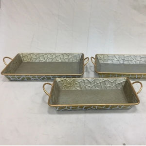 Bandeja de servicio rústica ovalada de Metal galvanizado, con asas de madera - Product Image 1