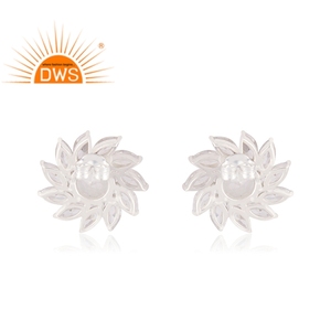 Hecho a mano circón blanco natural y piedra de Luna arcoíris piedra preciosa plata esterlina diseño Floral Stud pendiente joyería fabricante - Product Image 3