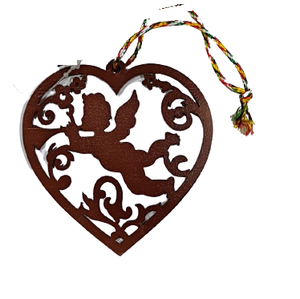 WOOD RED HEART ANGEL HANGING ORNAMENT HIGH QUALITY WOODEN CHRISTMAS <b>TREE</b> DECORATION HEART HEART - Product Image 1
