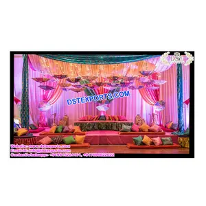 Décoration de cérémonie du mariage musulman, scène Mehndi de sandeet, à la mode, élégante, romantique, de mariage Royal, bohème