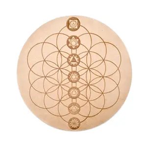 Wooden Round 6 Inch 8 Inch 10 Inch 12 Inch Flower 7 Chakra Symbol Laser Carved Cutting on Wood MDF for Home Decor Spiritual