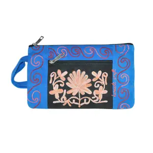 Blaue Stickerei Clutch Tasche benutzer definierte Ledertasche