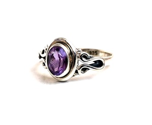 Anillo de Plata de Ley 925 de estilo clásico hecho en La India con bisel de amatista natural facetado anillo de piedra con incrustaciones - Product Image 3