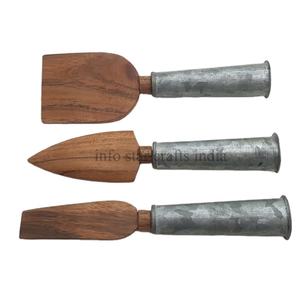 3 Pcs Manche Galvanisé & Bois d'Acacia Couteaux de Cuisine Outils Couteaux à Fromage Set de Couteaux de Cuisine - Product Image 1