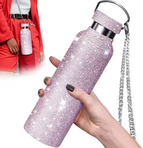 500 ml/17 oz Wassersflasche Bling Kristall Edelstahl thermisch nachfüllbare Glitzer-Wasserflasche isolierte Glitzer-Wasserflasche
