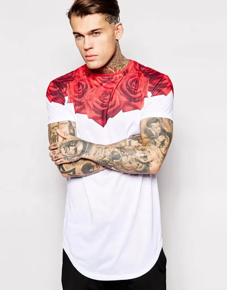 2017 SikSilk Logo Elonated T-Shirt Mit Abgerundetem Saum und Rose Druck Längliche T Hemd