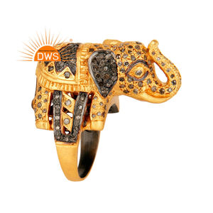 Nouvelle bague en argent sterling plaqué or 2026 avec diamant naturel en forme d'éléphant pour femme - Fabricant de bijoux - Product Image 1