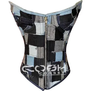 Cosh คอร์เซ็ต overbust steelboned สะโพกสะโพกมาก Curvy Body Shaper DENIM กางเกงยีนส์ Patch ทำงานแฟชั่นชุดรัดตัว bustier