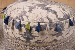 Pouf ottoman rond imprimé bohème personnalisé avec pompons, coussin de sol en coton fait main, repose-pieds, pouf ottoman en gros - Product Image 2