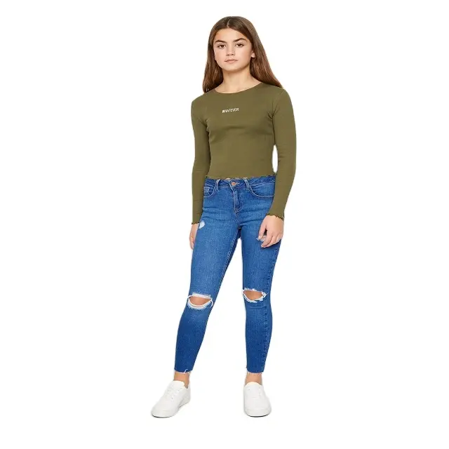 Детские Модные брюки, детские джинсовые брюки, высокое качество, джинсовая прямая Одежда для девочек, повседневное количество, голубая техника