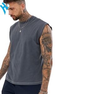 Hot Selling .Quick Dry Breathable Plain Blank Grey Oversized Dropped Armholes <b>Tank</b> <b>top</b> Fitness Men - Product Image 1