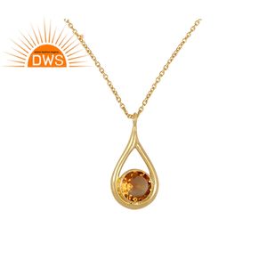 ซิทรินมันวาวอัญมณีจี้สร้อยคอเครื่องประดับเงินสเตอร์ลิงชุบทองโซ่จี้สร้อยคอเครื่องประดับผู้จัดจำหน่าย - Product Image 1