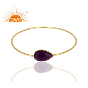 Natural Purple Aventurine Gemstone Bangle Jewelry Wholesaler Gold Plated <b>Silver</b> <b>Cuff</b> <b>Bracelet</b> Jewelry Supplier - Product Image 2