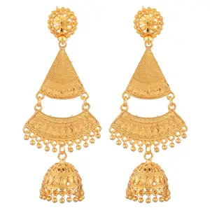 印度传统耳环珠宝吊环Jhumka大金镀金设计师金属耳环批发