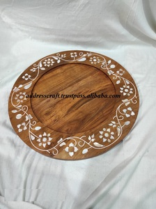 Logo personnalisé style vintage bois et résine vadrouille et os forme ronde couleur marron et blanc plateau de service vaisselle vaisselle utilisée - Product Image 5
