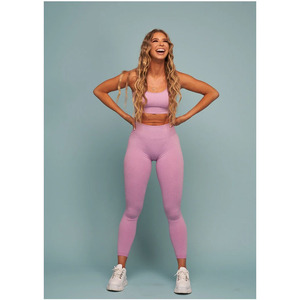 ชุดชั้นในกีฬาผู้หญิง OEM แบบมีโลโก้สั่งทำ สีชมพูลาเวนเดอร์ ดีไซน์ริบบิ้นเข้าชุด - Product Image 3