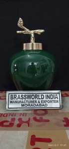 Urna de cremación de latón verde para cenizas, suministros funerarios de la India - Product Image 3