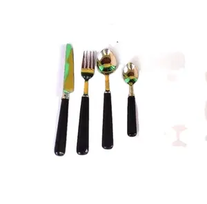 Ensemble de couverts en acier à poignée en résine de couleur bleue peut être dans n'importe quelle couleur ensemble de couverts en acier vaisselle polie ensemble de cuisines à domicile - Product Image 1