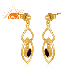 Pendientes de plata de ley 925 con gema de amatista púrpura Natural, Pendientes colgantes para mujer, joyería chapada en oro - Product Image 2