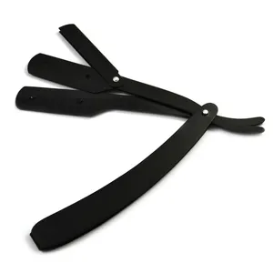 Rasoir professionnel en acier inoxydable, pour le rasage, la barbe, couteau pliant et arrondi, de qualité supérieure, de couleur noire, pour hommes - Product Image 1