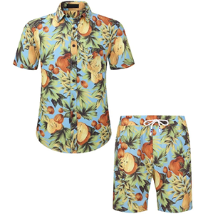 Ensemble de bain pour hommes, 2 pièces, été, décontracté, respirant, manches courtes, chemise à boutons, Short en coton, 2022 - Product Image 1