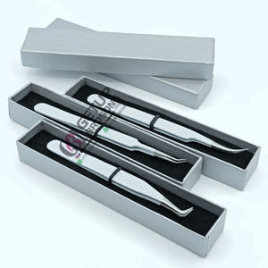 Calidad profesional 90 grados revestimiento de polvo gris 45 grados curvado Acero inoxidable extensión de pestañas pinzas instrumento de belleza - Product Image 1
