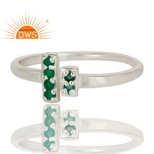 Bagues en argent Sterling 925 pour filles, ensemble de pierres précieuses émeraude, Design moderne, barre ouverte, fabrication de bijoux - Product Image 2