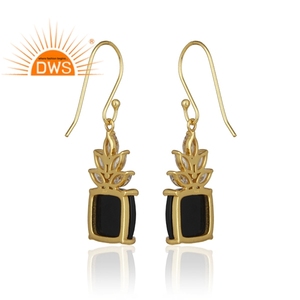 Zircon <b>Black</b> Onyx Gemstone <b>Earrings</b> Fashion Designer Gold Plated Sterling Silver <b>Dangle</b> <b>Earrings</b> Jewelry Wholesale - Product Image 3