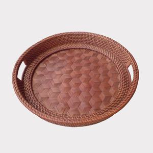 Vietnam artisanat rond plateau en osier élégant Design moderne bambou et rotin noël décoration de la maison en osier artisanat produit - Product Image 1