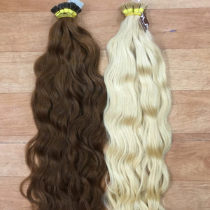 Extensiones de ondas de agua de doble estiramiento de cabello humano brasileño palo preadherido para todos los colores - Product Image 1