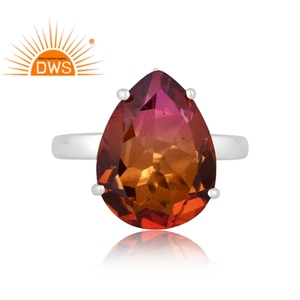 Último Diseño en Plata de Ley Fina con Turmalina Natural Bio Multicolor y Cuarzo Doble, Anillo Apilable para Boda o Fiesta, Certificado - Product Image 2