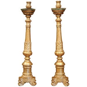 Carved Giltwood <b>Candlestick</b> <b>Holder</b> Pair for Home Decoration - Product Image 1