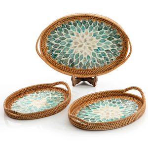 ถาดหวายตกแต่งลายมุกสุดฮิตสำหรับบ้านและโรงแรม ถาดเสิร์ฟหวายรูปวงรี - Product Image 4
