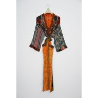 Pyjama en soie vintage pour femme, col en V, fermeture à cordon, longueur intégrale, style bohème, cadeau pour mariée, motif cerise, automne, printemps, été