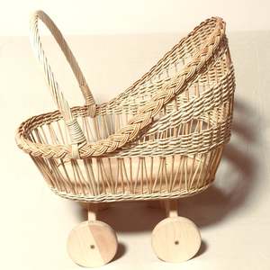 Petit rotin landau poussette pour poupées naturel enfant bébé jouer jouets - Product Image 1