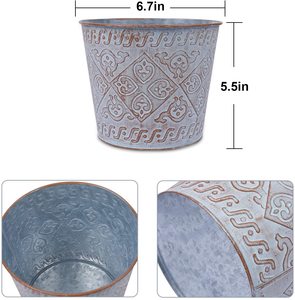 Macetas galvanizadas de diseño único, diseño en relieve a mano, para exteriores e interiores - Product Image 6