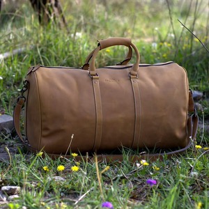 Bolsa de viaje grande de cuero genuino Bolsa deportiva de equipaje de mano de lona de fin de semana marrón vintage - Product Image 5