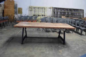 Table à manger en bois massif de style industriel moderne, base en fonte de haute qualité, hauteur réglable, maison, hôtel, bureau, restaurant - Antique - Product Image 5