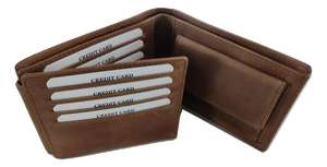 Cartera de dos pliegues RFID de cuero genuino Unisex estilo Vintage bordado cierre abierto tipo longitud corta patrón de caramelo poliéster - Product Image 3