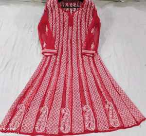 Hermoso diseño en Anarkali estampado de tela con hilo grueso bordado-2019 - Product Image 4