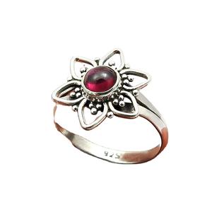 Round Shape Red Garnet Gemstone Bezel Set in 925 Sterling Silver Handmade Flower <b>Rings</b> Wholesale Fine Silver Jewelry Women Gift - Product Image 1