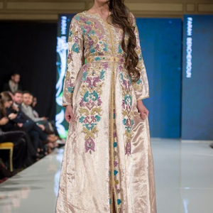 DAZZLING EVENING CAFTAN DRESS WITH COLORFUL EMBROIDERY OF DABKA, CRYSTAL GLASS BEADS,GLASS STONE WORK FOR PARTY-WEAR @ 2022 - Product Image 1