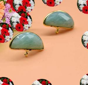 Natural Green Hydro Quartz Cut Pyramid Shape Stone Vintage Wedding <b>Stud</b> Earring 925 <b>Sterling</b> <b>Silver</b> Gold Plated Anniversary Gift - Product Image 4