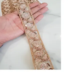 Obra de arte indio étnico bordada a medida, bordado floral intrauditivo, ancho de 1 pulgada, adecuado para Diseñadores de ropa - Product Image 1