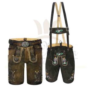 Traje Trachten Alemán de Cuero Genuino de la Mejor Calidad, Transpirable, Diseño 2 en 1 Unisex para Verano - Product Image 3