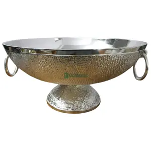 Silver Metal Hammered Bowls - Handmade Cast Aluminum Decorative Big Round Bowl - Wholesale Multi Purpose Bowl with Handles