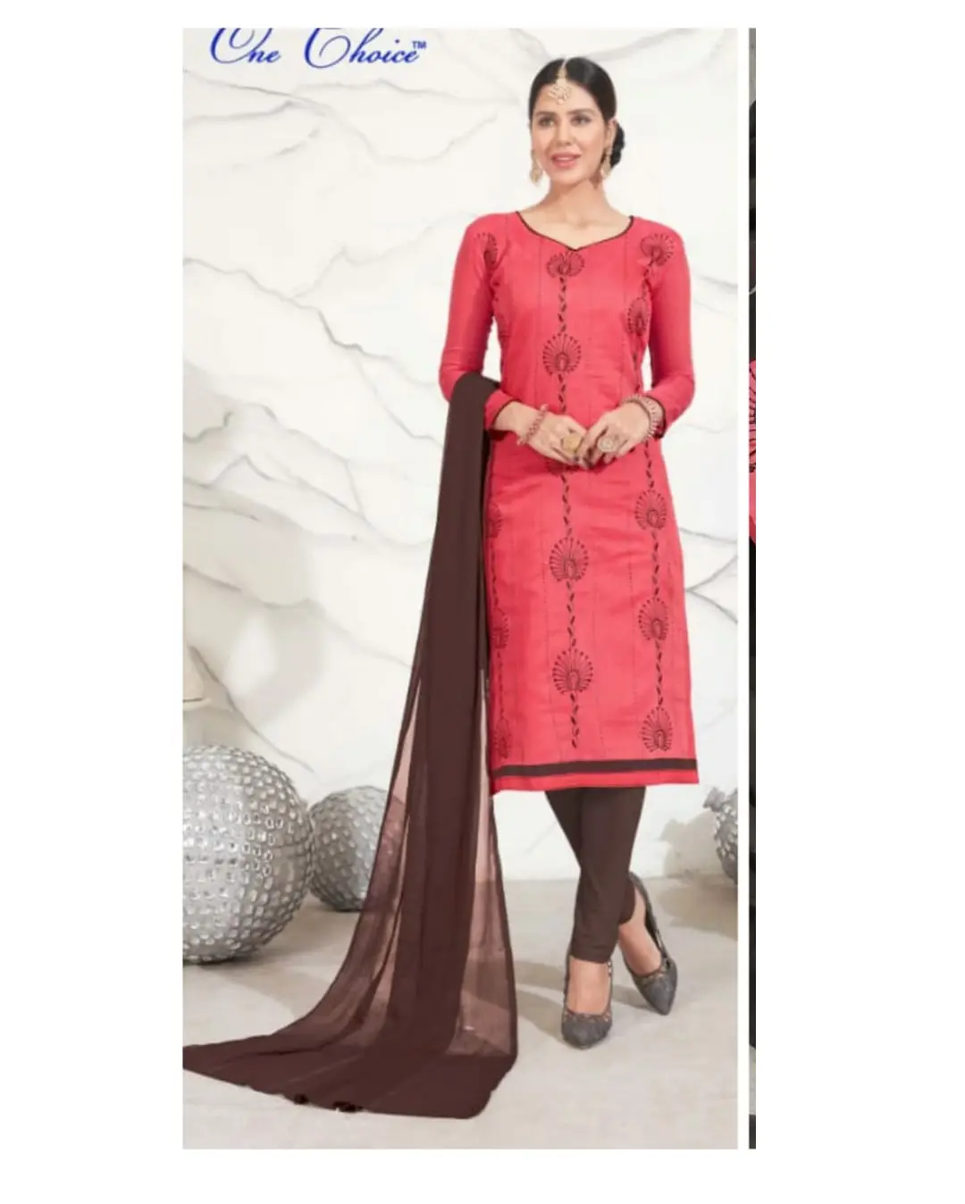 Lovely Women's Embroidered Chanderi Cotton Readymade Chudidar Salwar Suit Dress Material with Chiffon Dupatta By Royal Export