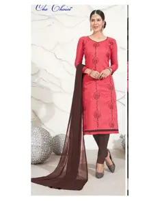 Lovely Women's Embroidered Chanderi Cotton Readymade Chudidar Salwar Suit Dress Material with Chiffon Dupatta By Royal Export