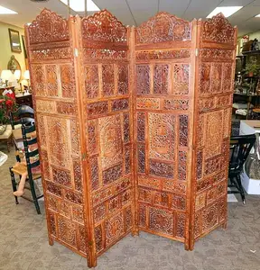 Wooden Wall Partition, Foldable wood Partition, Carving Wooden Slide Antique Wooden Office Home Hotel Room Partition